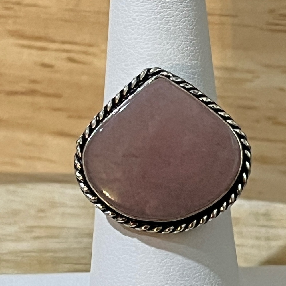 925 Sterling Silver Overlay Pink Opal Gemstone Ring Size 7 - Picture 9 of 9